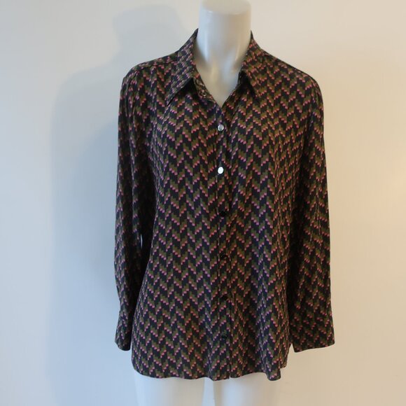 Womens Dorothee Schumacher Black, Green, Pink Design Button Down Blouse 4 - Picture 1 of 7